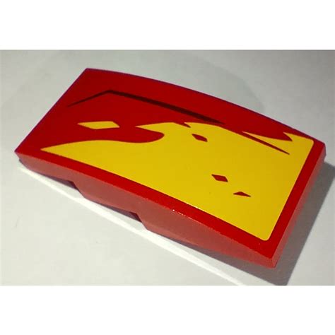 LEGO Red Slope 2 X 4 Curved With Yellow Flame And Black Line Right