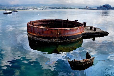 Uss Arizona Mast And Oil Slick At Pearl Harbor Near Honolulu Oahu