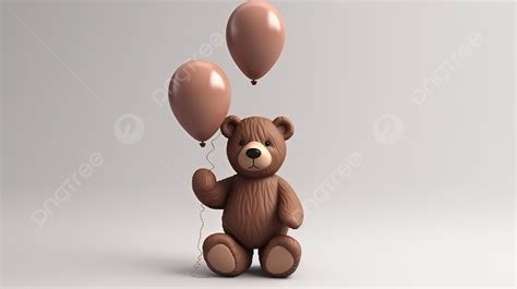 Large Brown Teddy Bear Holding Balloons Background D Rendering