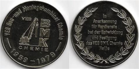 DDR MEDAILLE HALLE VEB BMK Chemie 1979 In Anerkennung für Verdienste