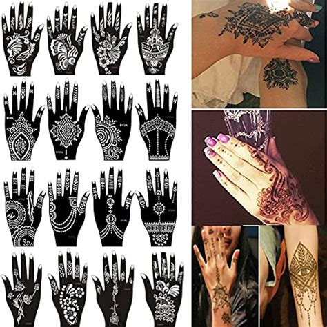 Xmasir 16 Sheets Indian Arabian Henna Tattoo Stencil Set Temporary