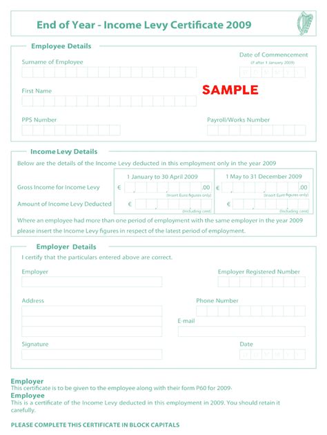 End Of Year Income Levy Certificate 2009 End Of Year Income Levy