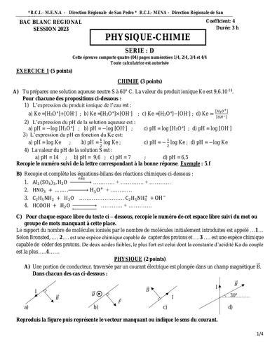 EPREUVE PHYSIQUE CHIMIE BAC BLANC SERIE D AVRIL 2023 San Pedro By Tehua