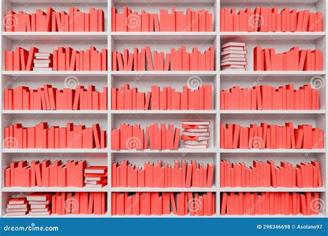 Red Books on White Shelves Creating a Modern Aesthetic Stock Illustration - Illustration of ...