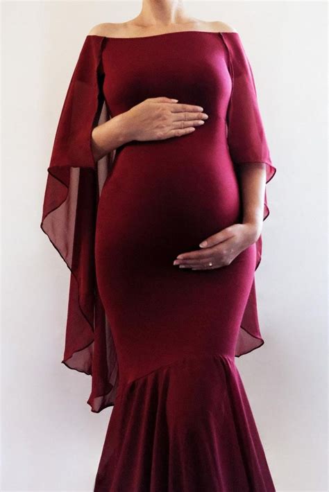 Gloria Maternity Dress Fitted Maxi Dress With Cape Long Maternity Gown