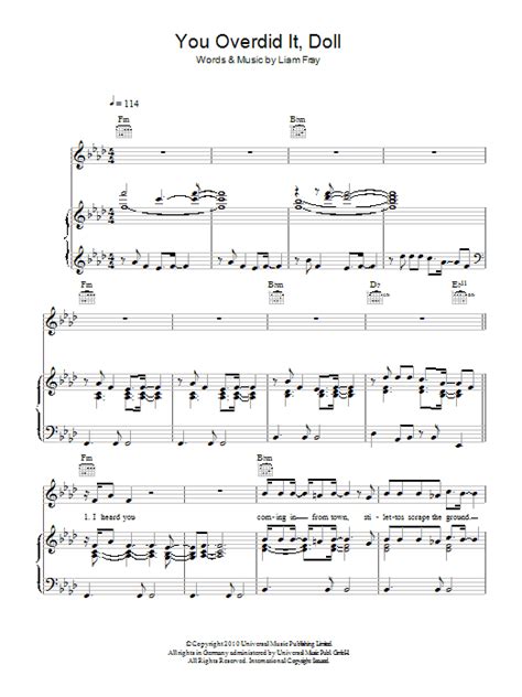 You Overdid It Doll By The Courteeners Sheet Music For Piano Vocal And Guitar Chords At Sheet