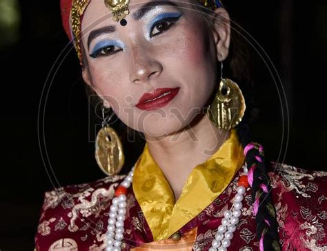 Image Of Assamese Woman In Traditional Assam Tribal Clothes During Bihu