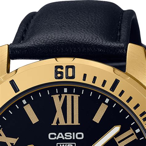 MTP VD200GL 1B Đồng Hồ Casio Nam Dây Da Gờ Mạ Vàng Chống Nước