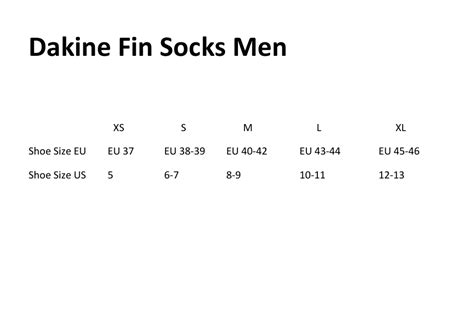 Mens Fin Socks Size Chart Dakine Download Printable Pdf Templateroller