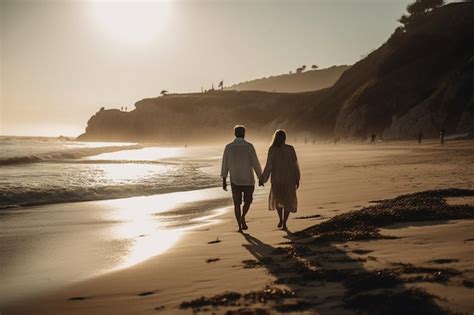 Premium AI Image A Couple Walks Handinhand Along The Beach