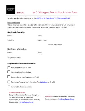 Fillable Online W C Winegard Medal Nomination Form Fax Email Print