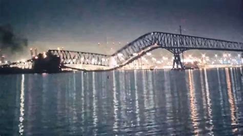 Us Francis Scott Key Bridge In Baltimore Collapses After Being Hit By Large Ship Cars In Water