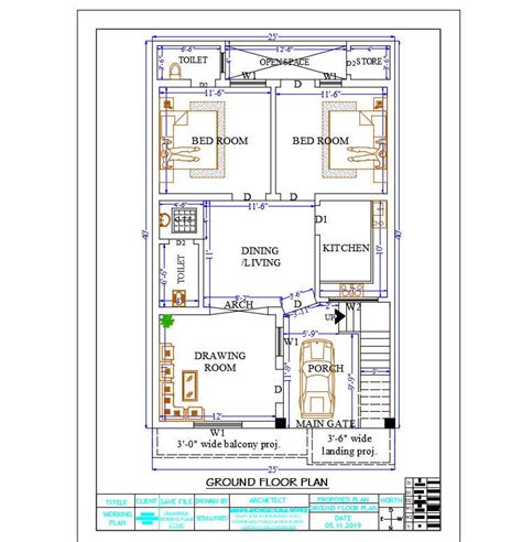 25 X 40 House Plan North Facing Dwg File Cadbull