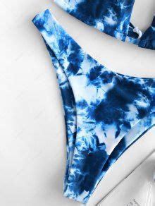 Zaful Tie Dye Halter High Cut Bikini Swimsuit In Cobalt Blue Zaful