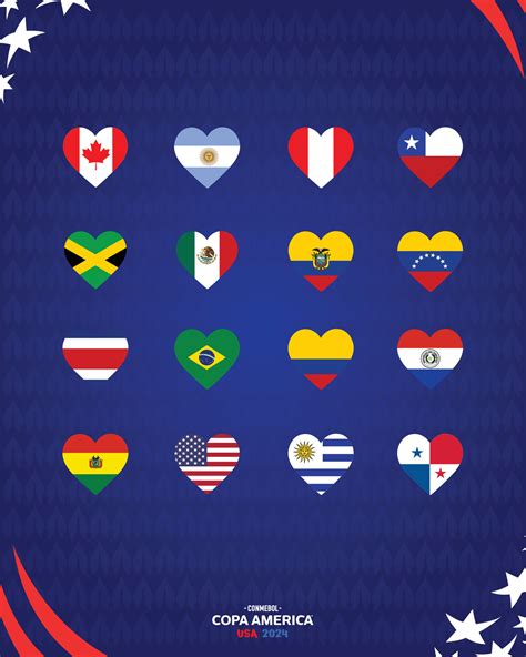 conmebol copa America Estados Unidos 2024 banderas corazón con oficial