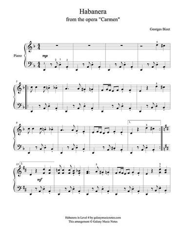 Habanera from Carmen [Bizet] Intermediate piano solo sheet music