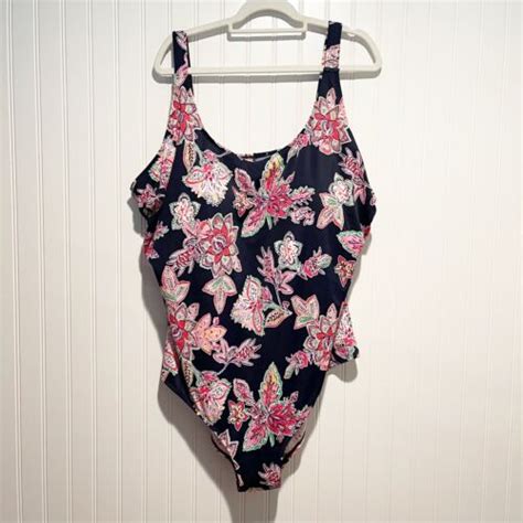 Swim 365 Black Floral One Piece Swimsuit Size 32 Ebay