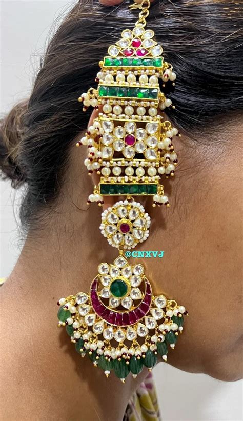 Very Fine Quality Jadau Pachi Kundan Jhumka Earrings With Kanchain