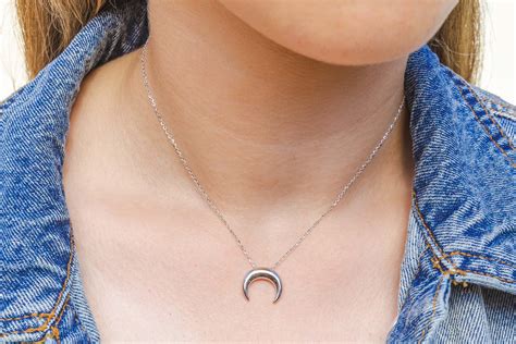 Crescent Moon Necklace Tusk Necklace Upside Down Moon Necklace