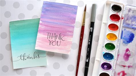 Easy DIY Thank You Cards Ombré Watercolor YouTube