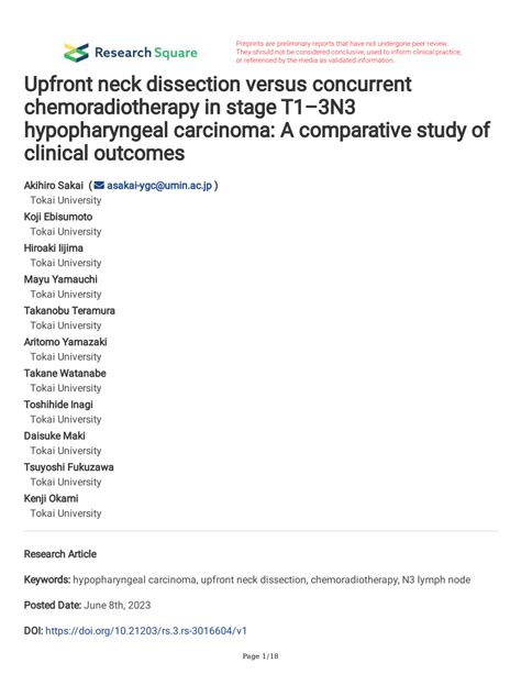 PDF Upfront Neck Dissection Versus Concurrent Chemoradiotherapy In