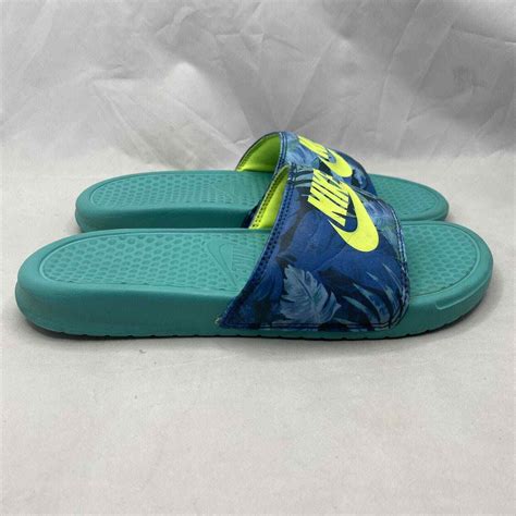 Nike Benassi JDI Slides Summer Sandal Teal Floral Pri Gem