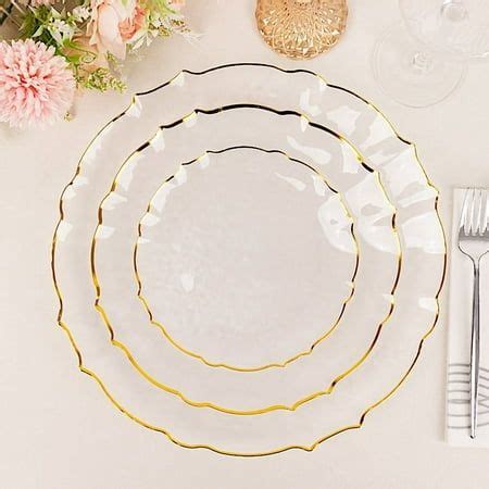 BalsaCircle 10 Clear 10 Disposable Plastic Salad Dinner Plates Gold