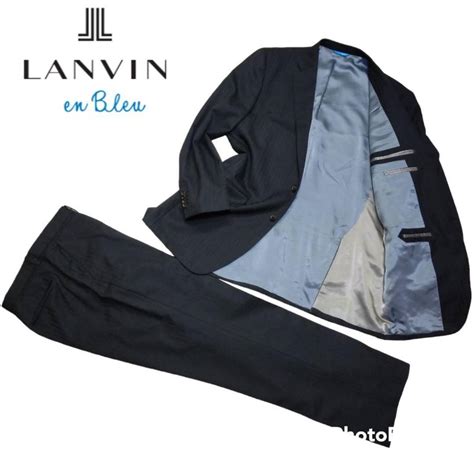 【目立った傷や汚れなし】lanvin En Bleu ランバンオンブルーシングル ウール100 2b ストライプスーツ セットアップ 大きい