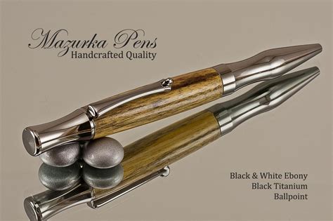 Handmade Ballpoint Pen Black/White Ebony Black Titanium