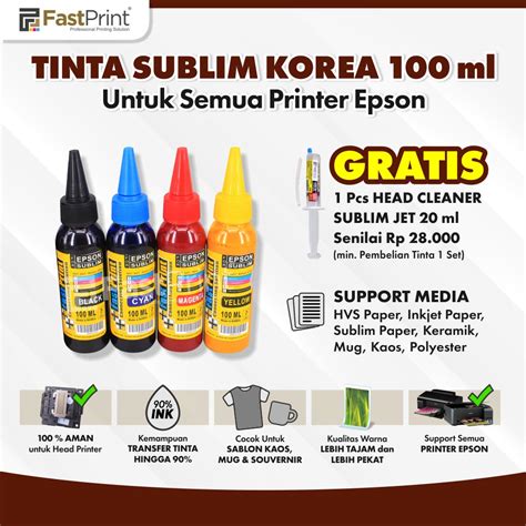 Jual Tinta Refill Sublim Sublime Korea Epson 100 ML 1 Set 4 Warna