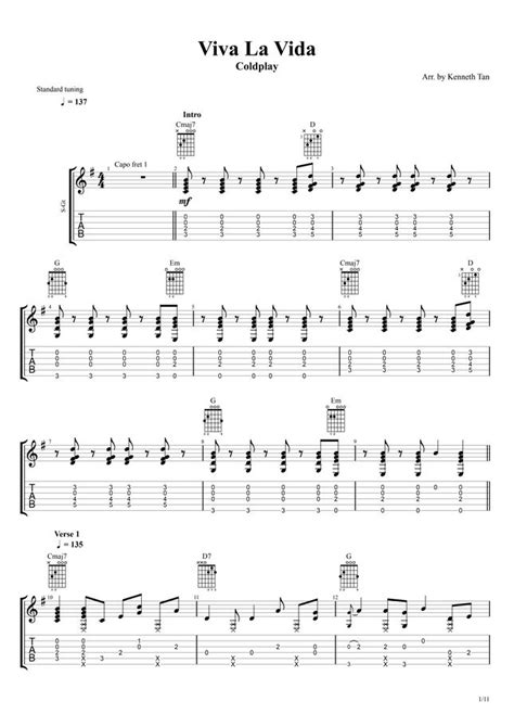 Coldplay Viva La Vida Fingerstyle Guitar Sheet Music