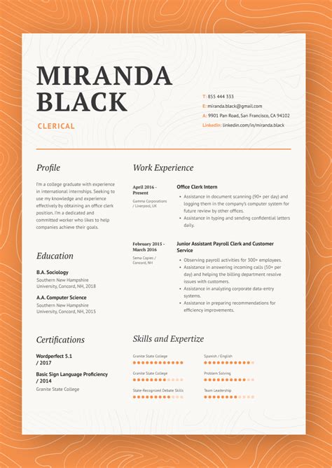 Applicant Resume Sample For Clerk