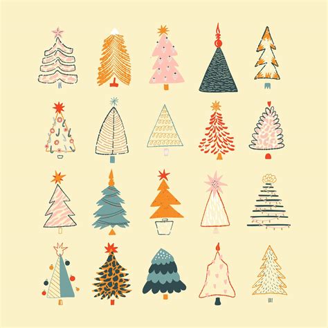 Set Of Christmas Trees In Scandinavian Style New Years And Xmas Traditional Symbol Tree With