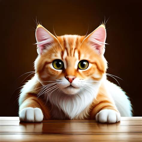 Premium AI Image | A painting of a cat looking over a table.