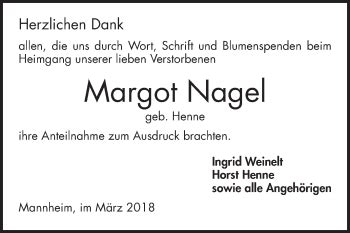 Traueranzeigen Von Margot Nagel Trauerportal Ihrer Tageszeitung