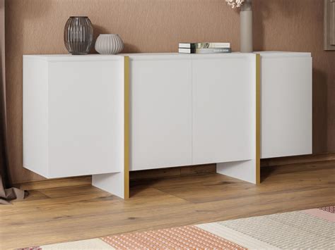 Credenza Con 4 Ante In MDF Bianco E Dorato LUVONIA