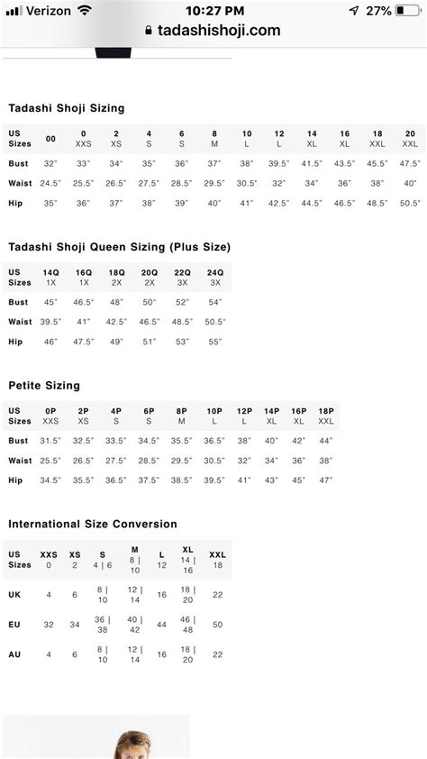 Tadashi Shoji Size Chart Tadashi Shoji Tadashi Size Chart