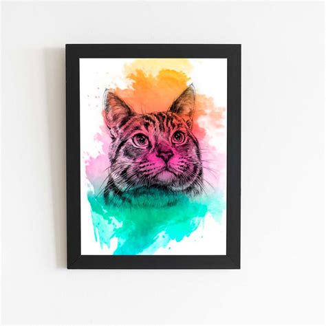 Quadro Gato Pets Animais Aquarela Arte Moldura Loja Plimshop