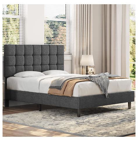 Bed Frame Upholstered Platform Bed Frame With Square Tufted Headboard