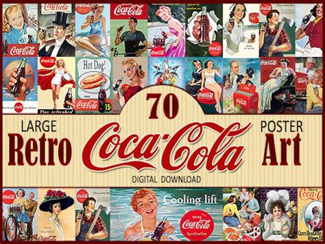 70 Large Retro Coca Cola Art Poster Ad Clipart Print Antique Etsy