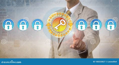 Administrator Highlighting Key In Row Of Locks Stock Image Image Of