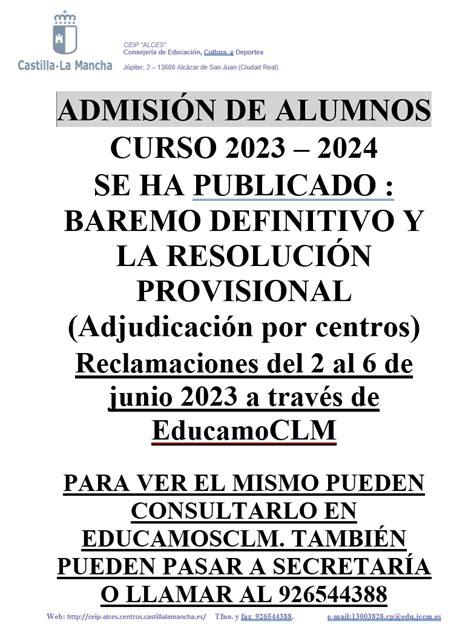 Proceso Admision Nuevo Alumnado Curso Publicado El Baremo