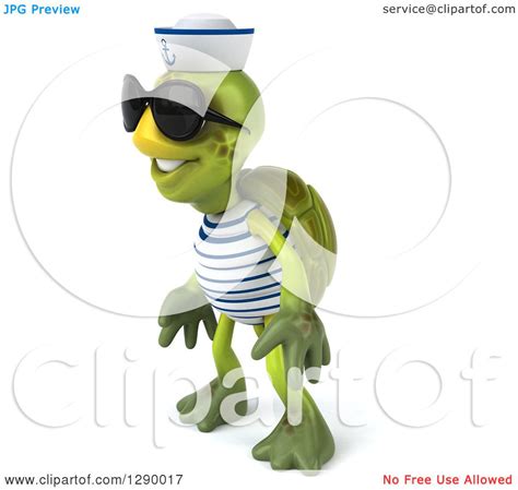 Clipart Of A 3d Tortoise Turtle Sailor Wearing Sunglasses And Facing