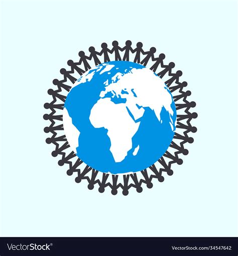 People Holding Hands Around Globe Unity Symbol Vector Image