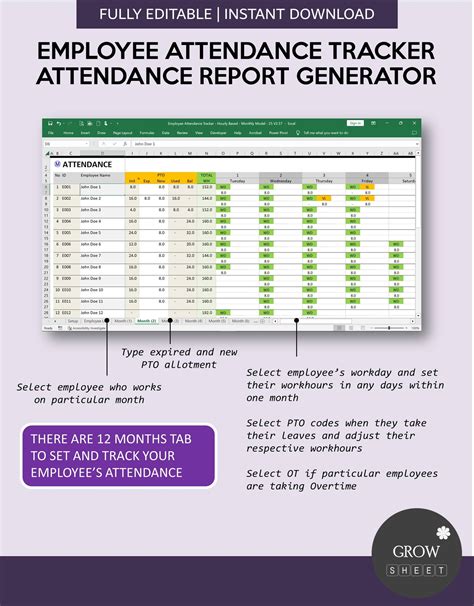 Employee Attendance Tracker and Report Generator Leave Planner & Tracker Monthly Report XL ...