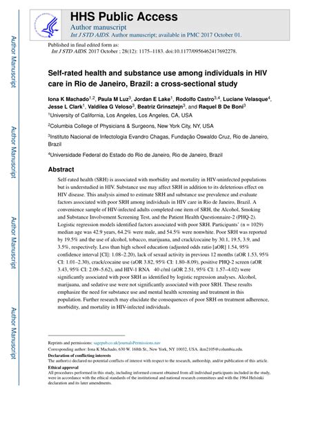 Pdf Self Rated Health And Substance Use Among Individuals In Hiv Care