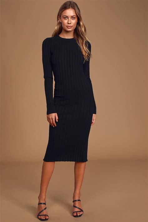 The Best Yet Black Ribbed Bodycon Sweater Dress