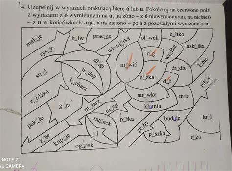Uzupełnij w wyrazach brakującą literę ó lub u Pokoloruj na czerwono