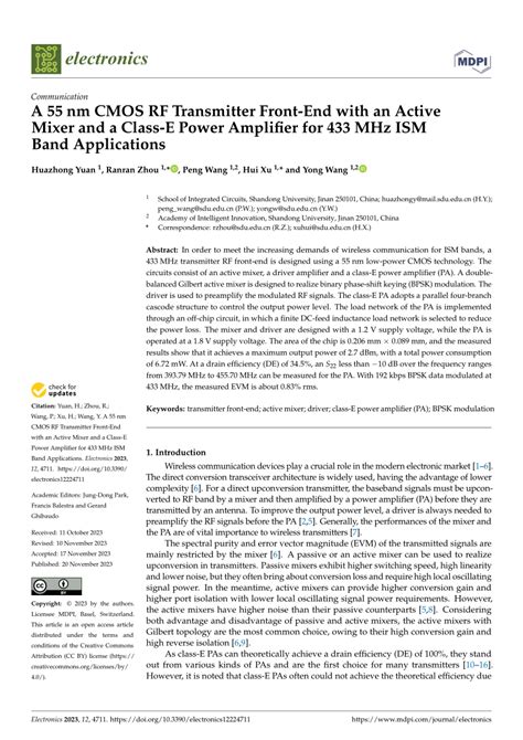 PDF A 55 Nm CMOS RF Transmitter Front End With An Active Mixer And A