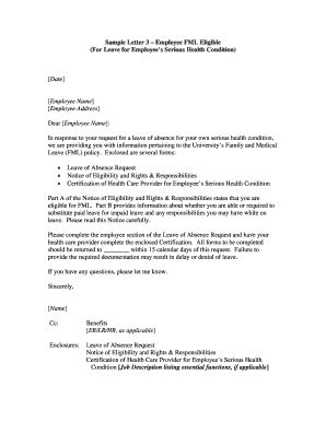 Fillable Online Sample Letter Employee Fml Eligible Fax Email Print